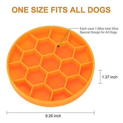 Slow Feeder Dog Bowls, Silicone Dog Bowl with Suction Cup for Fast Eaters, Non-Slip & Dishwasher Safe, Reduces Anxiety, Slow Feeding Bowl for Small Medium Large Breed Pet - color: orange