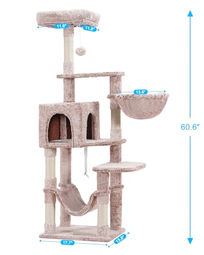 Hey-brother Cat Tree with Large Hammock, Multi-Level Cat Tower for Indoor Cats, Cat Condo with Sisal-Covered Scratching Posts and Top Perch, Muchroom MPJ050MU - color: Muchroom
