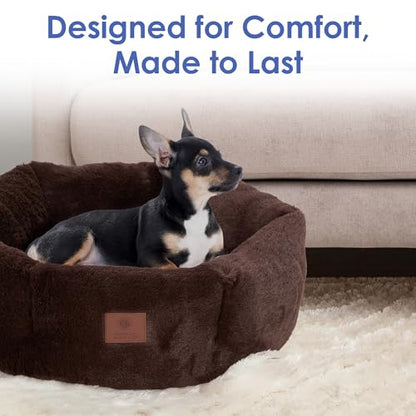 AMERICAN KENNEL CLUB Round Plush Dog Bed - 20" Cozy Donut Design for Small Pets, Ultra-Soft Washable Pet Bed with Non-Slip Bottom, Durable High-Loft Filling, Brown - color: Brown