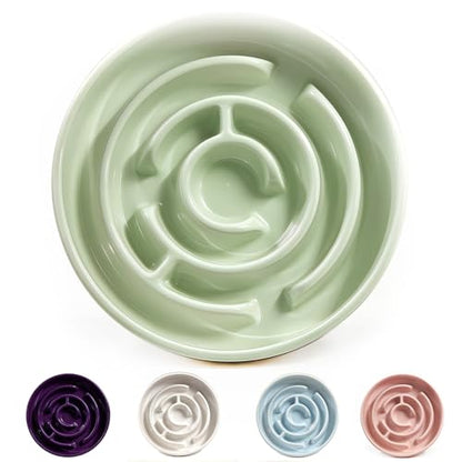 Ceramic Slow Feeder Dog Bowls with Anti-Slip, Slow Feeder & Non-Slip Design, Boredom and Anxiety Reducer, Suitable for All Breed Dogs and Cat (Ceramic-Green) - color: Ceramic-Green