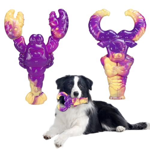 Indestructible Dog Toys for Aggressive Chewers, Tough Dog Toys for Large Dogs, Durable Dog Chew Toys to Keep Them Busy, Interactive Aggressive Chew Toys for Medium Dogs, Beef Flavor (Lob+Bull) - color: Lob+Bull