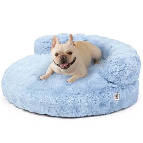 EHEYCIGA Dog Bed Medium Size Dog, Fluffy Small Dog Couch with Removable Washable Cover, Bolster Pet Sofa, Waterproof and Non-Slip, 30" x 30"x 8.5", Blue - color: Blue, size: 30"L x 30"W x 8.5"Th
