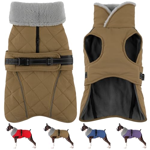 Dog Coat, Waterproof Dog Winter Jacket with Adjustable Buckle, Reflective Turtleneck Pet Snow Vest Warm Fleece Sweater for Small Medium Large Dogs - Khaki, S - color: Khaki, size: Small