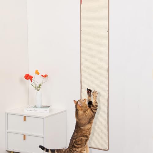 66.93x13.38x0.32 inch Thickened Cat Wall Scratcher Carpet, Cat Climbing Wall, Durable Cat Wall Furniture, Tall Cat Scratching Post, Wall Scratchers for Indoor Cats, Couch Sofa Protector (Beige) - color: Beige, size: 66.93x13x0.32inch