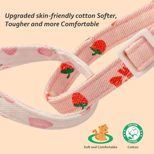 2 Pack Cotton Breakaway Cat Collar Pink Strawberries and White Heart Shaped Pendant Cute Kitten Cat Collar with Bell - color: Pink&White