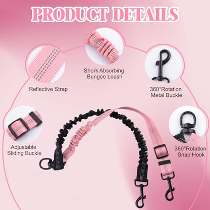 Double Dog Leash Coupler-360°Swivel,2 PCS No Tangle Walking Leash with Shock Absorbing Bungee for Outdoor Walk Train Small Medium Pet(Pink,Purple)