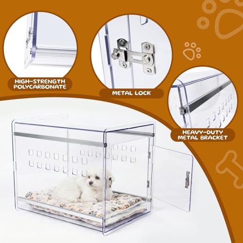 Dog Crate Furniture, Clear Indoor Dog Kennel for Small to Medium Dog, Durable Crack-Resistant PC Polycarbonate Pet Kennel, Lockable & Ventilated, Modern Dog Crate End Table,21.6"Lx15.7"Wx17.7"H - size: 21.6"L x15.7"W x17.7"H