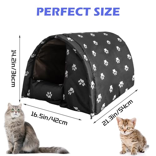 Cat House for Outdoor,Weatherproof Warm Feral Cats Shelter Outside/Indoor Collapsible Insulated Pet Houses Foldable Stray Cat Tent Cave for Kitty Puppy Small Animals Four Season(Black)