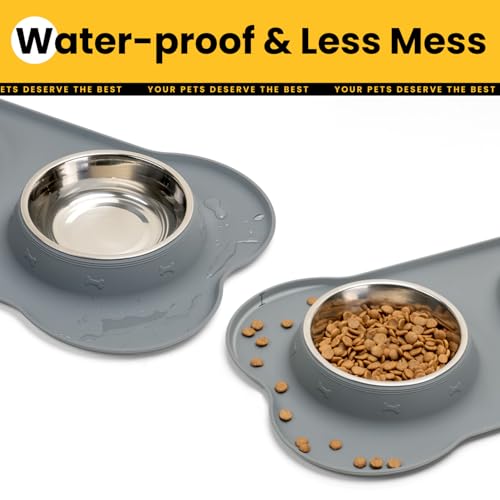 Conlun Dog Bowls with Silicone Feeding Mat,No Spill Food Water Dish Set,Dishwasher Safe,2 Stainless Steel Puppy Bowls with Dogs Bandanas,Suitable for Tiny Pets Under 8lbs,Extra Small,Grey - color: Grey, size: Extra Small-5 oz