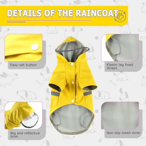 Dog Raincoat, Dog Rain,Water and Snow Proof Jacket with Hood, Leash Hole and Reflective Strap, Lightweight Puppy Clothes, Stylish Streetwear Outfit for Small Medium Dogs (Yellow,XL) - color: Yellow, size: X-Large