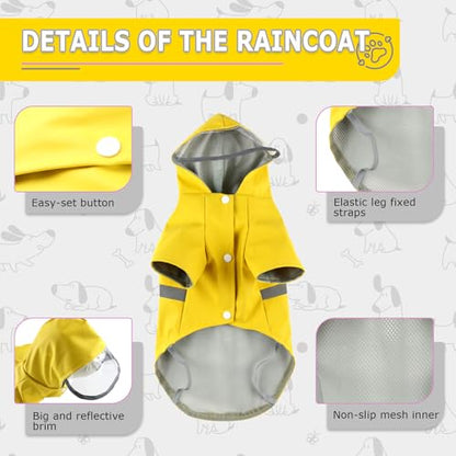 Dog Raincoat, Dog Rain,Water and Snow Proof Jacket with Hood, Leash Hole and Reflective Strap, Lightweight Puppy Clothes, Stylish Streetwear Outfit for Small Medium Dogs (Yellow,XL) - color: Yellow, size: X-Large