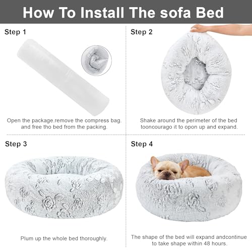 Dog Calming Beds for Small Medium Large Dogs - Round Donut Washable Puppy Dog Bed, Anti-Slip Faux Fur Fluffy Donut Cuddle Anxiety Cat Pet Bed (28" Rose) - color: Rose, size: 28"L x 28"W x 8"Th