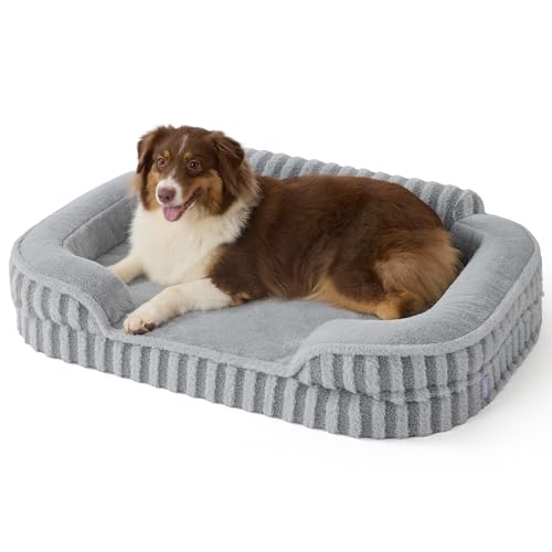 LE SURE Cute Dog Beds Large Sized Dog, Orthopedic Waterproof Large Pet Bed with Sides, High Back Non-Slip Bottom and Egg-Crate Foam Pet Couch Sofa with Washable Removable Cover, Grey - color: Grey, size: 35.0"l X 25.0"w X 7"th