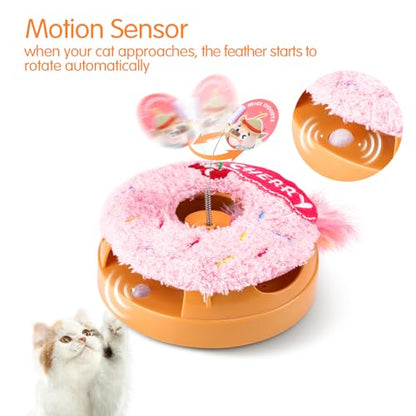 Migipaws Interactive Cat Toys, Automatic Frenzy Donut cat Toy with Moving Feather,Catnip, Squeaking for Indoor Cats Rechargeable
