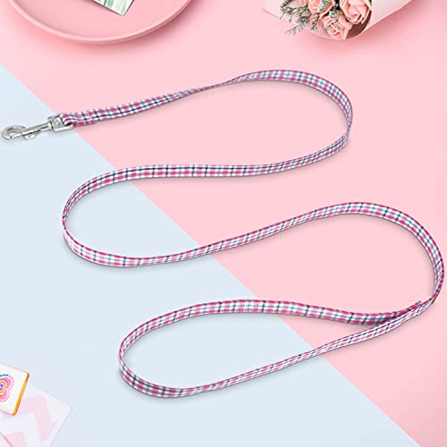 Tunkoo Dog Leash Plaid with Soft Comfy Cotton Handle，Girl Pet for Small Medium Large Dogs Cats Daily Walking（Pink Grid，L） - color: Pink Plaid Leash, size: Large