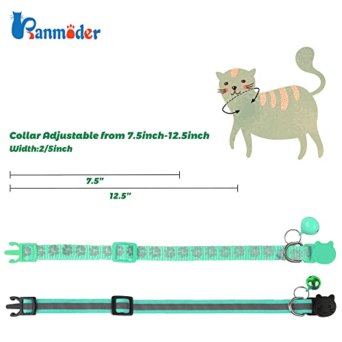2 Pack Reflective Cat Collar Breakaway with Bell,Personalized Kitten Collars,Adjustable Safety Buckle Collar for Male Cats Girls & Boys (Dark Green) - color: Dark Green