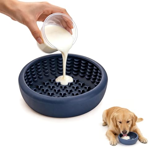 Slow Feeder Dog Bowls for Liquid Treats, Non-Slip Interactive Anxiety Relief Freeze Dog Lick Bowl, Yogurt Pup Lick Toy, Enrichment Treat Dietary Supplement/Post-Op Nutrition (Navy Blue, L) - color: Navy Blue