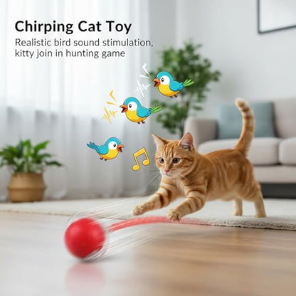 Interactive Cat Toys Ball for Cats - Upgrade Automatic Cat Toys for Indoor Cats, Chirping Cat Toy, 3 Modes 2 Speed Moving Cat Ball with Dragonfly Feathers 2PCS (Red Blue) - color: RedBlue-3