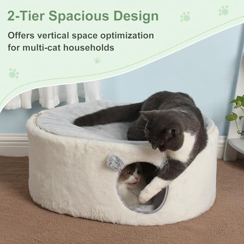 Elevated Cat Beds for Indoor Cats Enclosed House Hideaway Raised Kitty Hammock Large with Washable Cover Kitten Cave Pet Hut Puppy Condo Cubby Plush Cushion Easy Assembly 23.6 * 17.7 * 10.6in