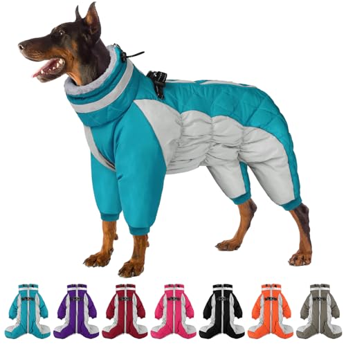 Full Body Dog Coat - Warm Fleece Jacket for Small Dogs, Turtleneck Winter Coats with Harness, Reflective Dog Snowsuit Windproof Puffer Jackets with Legs for Pug, Jack Russel, Turquoise S - color: Turquoise, size: Small