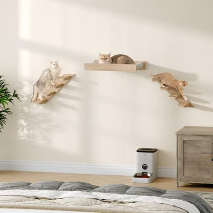 HOOBRO Cat Wall Shelves Set of 2, Wood Wall Mounted 4-Level Cat Wall Steps, Cat Wall Climber Furniture, Cat Climbing Shelves with Jute Scratching Steps, for Cat Perches and Platforms, Nature NL42CS03