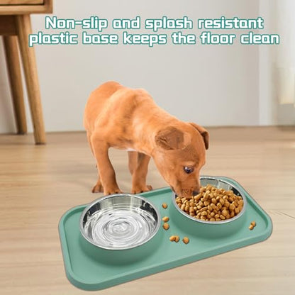 Double Dog Food Bowls Stainless Steel with No Spill Non Skid Silicone Mat Removable Dog Water and Food Bowls Set Durable Feeding for Small Dogs Puppy Cat Kitten(Blue) - color: 【Blue】