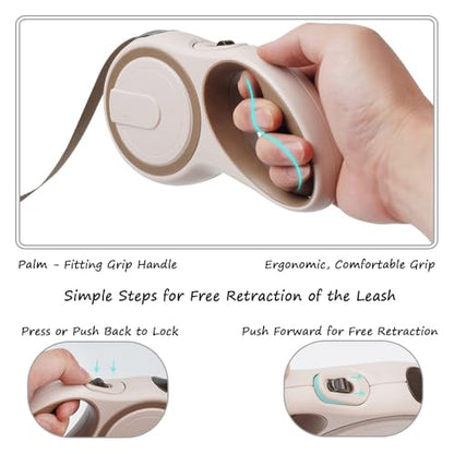 Retractable Dog Leash,16ft Dog Walking Leash Strong Nylon Tape and Anti Slip Handle One-Handed Brake No Tangle for Small Dogs Up to 44lbs.（Gray） - color: Gray