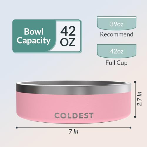 Coldest Dog Bowl - Anti Rust Metal, Non Slip, 3 Layers Insulated Stainless Steel Dog Bowls - Spill Proof & Heavy Duty - Water Bowl for Dogs, Cats & Pets, Dish Washer Safe (42 oz,Cotton Candy Pink) - color: Cotton Candy Pink, size: 42 oz