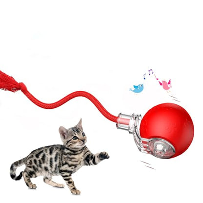 Interactive Cat Toys, Automatic Moving Cat Toys for Bored Indoor Adult Cats, Fast Rolling, Chirping & Motion-Activated Kitty Toys, Fun Gift for Cats with Speedy Tail 2.0, USB Rechargeable (Red)