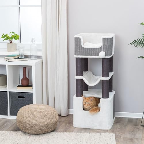 Trixie Lucano 43.3-in XXL Cat Tree, Indoor Cat Furniture with Jute Scratching Posts, Sisal and Plush Covered Condo, Dangling Interactive Toys, Gray - color: Gray, size: 43" Tall