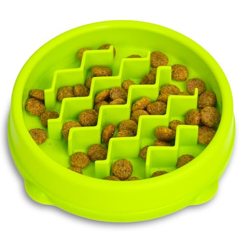 Catstages Kitty Slow Feeder Bowl for Cats & Small Dogs, Puzzle Dish for Fast Eaters, for Wet or Dry Food, Helps Slow Eating & Aid Digestion, Non-Slip, Made Without BPA, 3/4 Cup, 5-Inch, Green - color: Green Bowl, size: One-Size