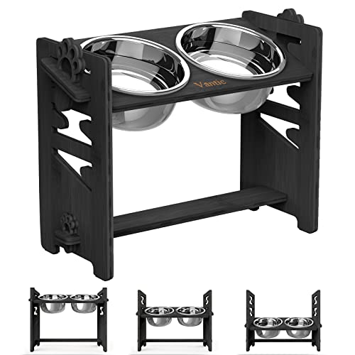 Vantic Elevated Dog Bowls, Adjustable Raised Dog Bowl Stand for Large and XLarge Pet, Sturdy Bamboo Food Feeder with 2 Stainless Steel Dishes, Black - color: Black, size: for Large Dogs