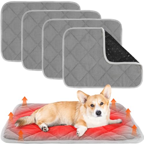 Novabright 4 Pack Self Warming Cat Bed Cat Dog Heating Pad Soft Warm Thermal Mat with Anti-Slip Bottom Dog Crate Pad for Outdoor Indoor Small Dogs Kittens(Gray,19.6 x 27.5 Inches) - color: Gray, size: 19.6 x 27.5 Inches