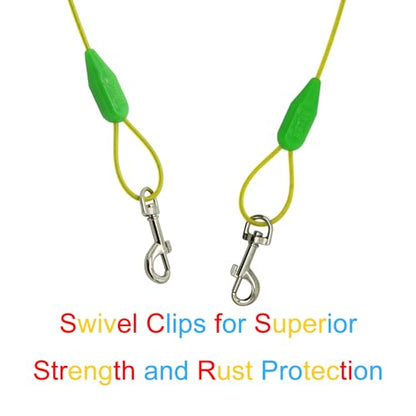 Petest 15ft Tie-Out Cable with Crimp Cover for Small Dogs Up to 35 Pounds - color: Green & Yellow, size: 35lbs15ft