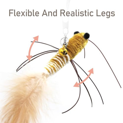 Insect Cat Toys with Feather - 6 Pieces Cat Worm Toy Refills, Cat Toy Wand Attachments, Worm Cat Toys, Interactive Toys for Indoor Cats Kittens - size: Feather Tails