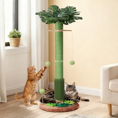 Cat Scratching Post, 40" Tall Palm Tree Scratch Post for Cats, Sisal Scratching Posts for Indoor Cats Adults with Hanging Cat Toys, Self-Grooming Brush, Snuffle Mat and Interactive Wooden Ball Track - size: 40" Tall