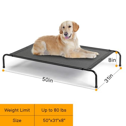 Cooling Elevated Dog Bed,Reinforced Large Cot Bed, Raised Outdoor Dog Hammock, Lifted Pet Platform with Frame &Washable Waterproof Teslin Mesh &Anti-Slip Feet,50" D x 31" W x 8" H