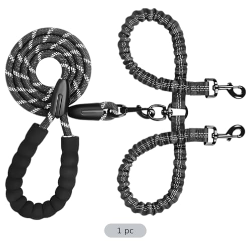 Dual Dog Leash Coupler – Padded, Reflective, Black (59" + Adjustable 18.1–31.5")