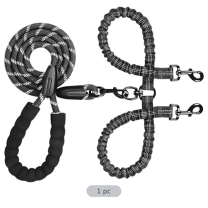 Dual Dog Leash Coupler – Padded, Reflective, Black (59" + Adjustable 18.1–31.5")