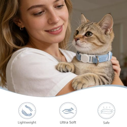 Breakaway Cat Collar with Bell, Lightweight Soft Cotton Collar, Adjustable Kitten Collars with Safety Buckle, Quick Release, Pet Supplies Accessories, Blue - color: Blue