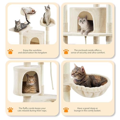 Yaheetech Multi-Level Cat Trees Cat Towers 79in Cat Tree for Indoor Cats with Sisal-Covered Scratching Posts, Plush Perches and Stable Condo for Kittens, Cats and Pets, Beige - color: Beige