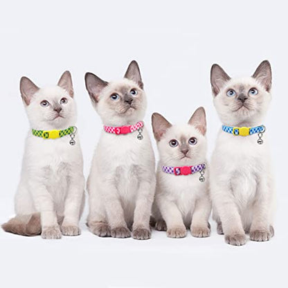 4 Pack Breakaway Plaid Kitten Collar with Bell, 4 Pack Quick Release Safe Buckle Cat Collars, 4 Colors Checkered Pattern, Adjustable from 6"-8" - color: 3#Plaid, size: Kitten(Neck:6"-8")