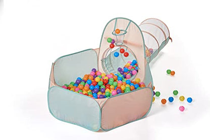 UTEX 3 in 1 Pop Up Play Tent with Tunnel, Ball Pit for Kids, Boys, Girls, Babies and Toddlers, Indoor/Outdoor Playhouse - color: Pink/ Green & Ball Pit