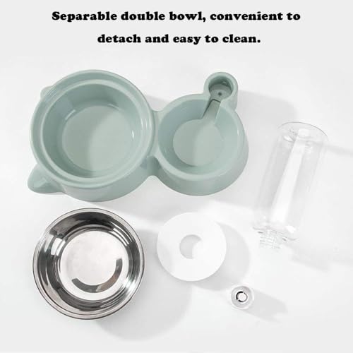 Double Dog Cat Bowls, Pets Water and Food Bowl Set with Detachable Stainless Steel Bowl, Automatic Water Dispenser Bottle No-Spill Pet Feeder for Cats Puppy and Small Dogs (Blue) - color: Blue