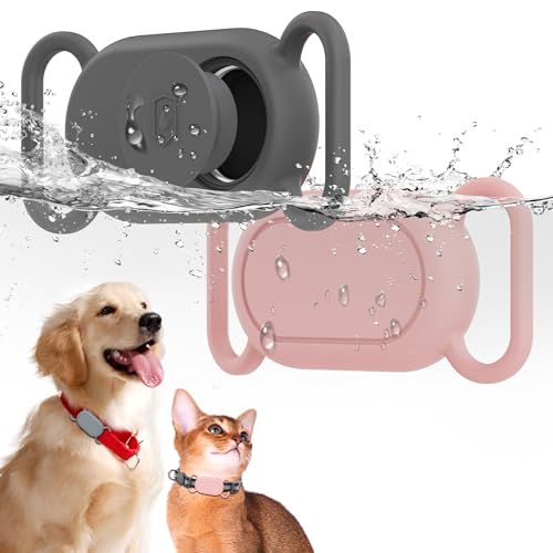 Waterproof Silicone Case Holder for Galaxy Smarttag2, 2 Pack Pet Dog Cat Collars, Anti-Lost Scratch Resistant Holder Accessory Protective Cover for Samsung Galaxy Smart tag2 (Grey/Pink) - color: Grey/Pink
