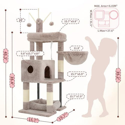 Heybly Cat Tree，HCT202SMU - color: Muchroom, size: 45.3 inch