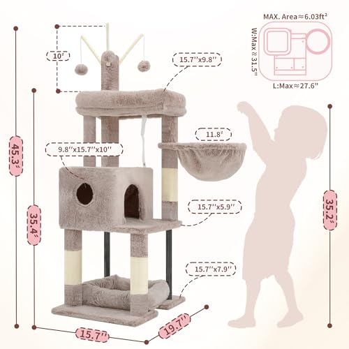Heybly Cat Tree，HCT202SMU - color: Muchroom, size: 45.3 inch