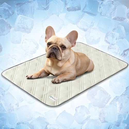 PetAmi Dog Cooling Mat, Waterproof Self Cooling Dog Pad with Non-Slip Backing, Q-Max >4.0 Pet Cooling Mat for Crate, Couch, Kennel & Car, Indoor Outdoor Summer Use, Beige, 29x40 - color: Beige, size: Medium (29x40)
