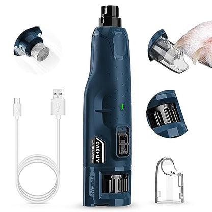 Casfuy Dog Nail Grinder Quiet - (45db) 6-Speed Pet Nail Grinder with 2 LED Lights for Large Medium Small Puppy Dogs/Cats, Professional 3 Ports Rechargeable Electric Dog Nail Trimmer with Dust Cap - color: Blue