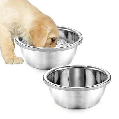 2 Pcs 0.7 Gallon Dog Bowls for Small Medium Dogs - Food Grade Stainless Steel Metal Water Bowl, Easy to Clean Food Bowls for Indoor Outdoor - size: 0.7 Gallon